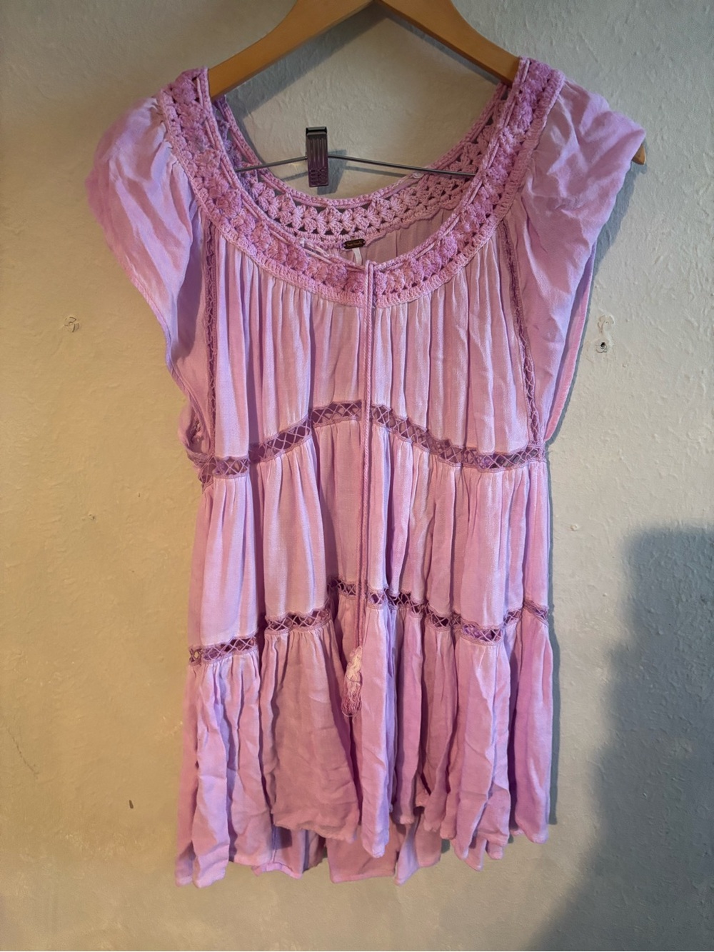 Free People Lavender Crochet-Trim Mini Dress